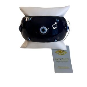 EyeCandy Los Angeles Blue High Gloss Evil Eye Hinged Bangle Bracelet.